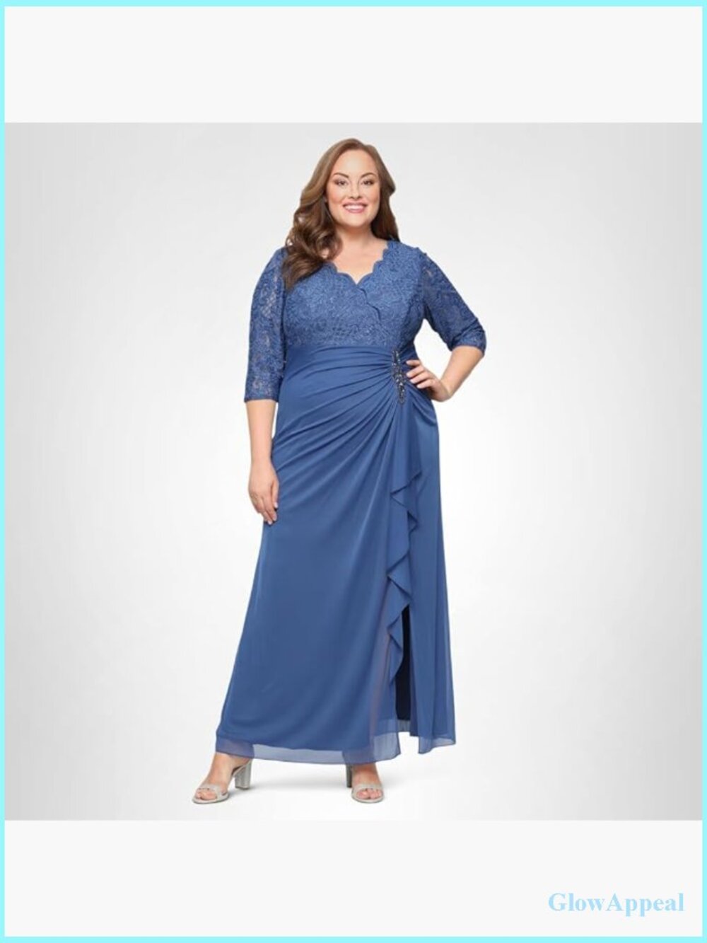 Plus Size Mother of Bride Dress Empire Waist Lace Top Long Formal Gown
